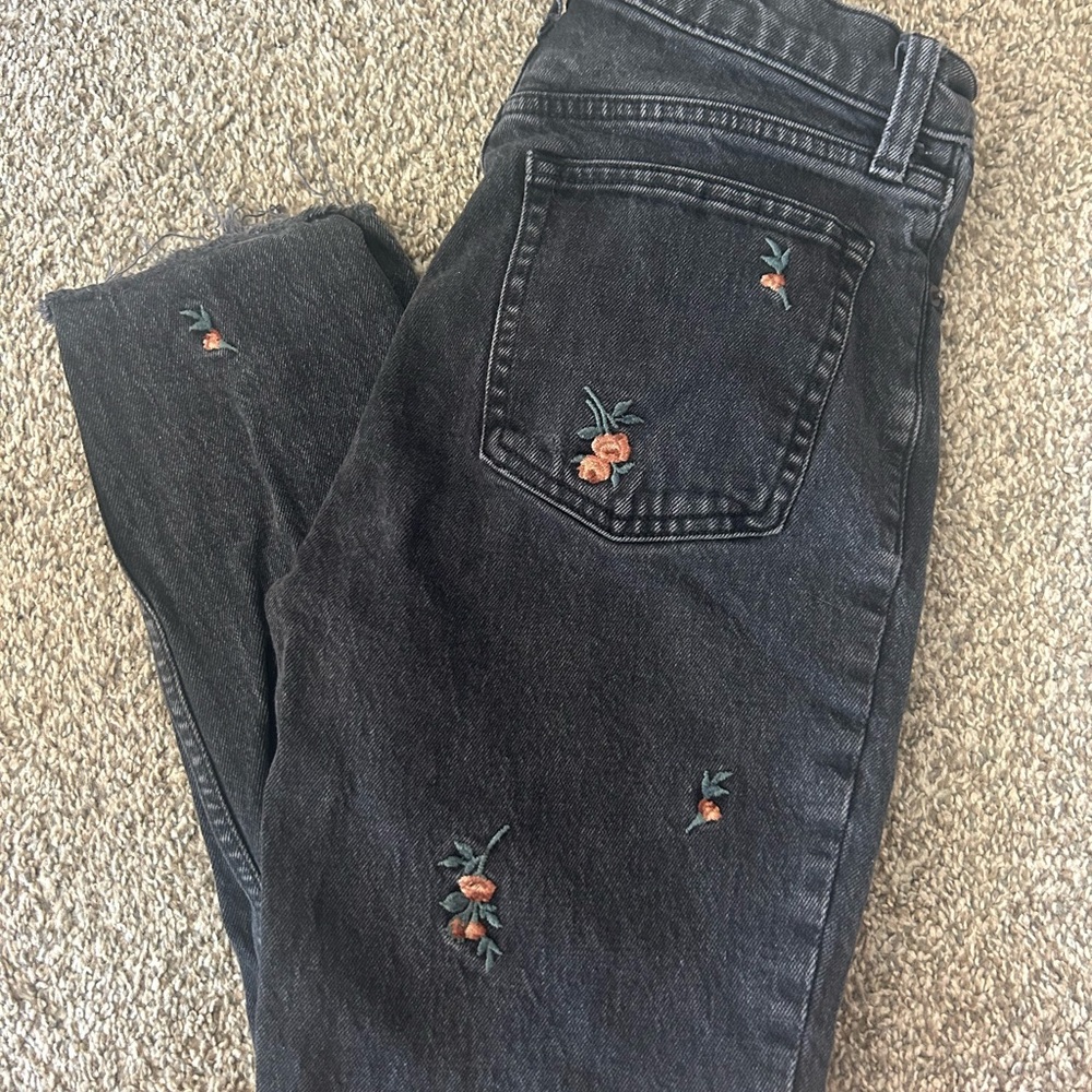 Abercrombie & Fitch Black Jeans with Floral Embroidery